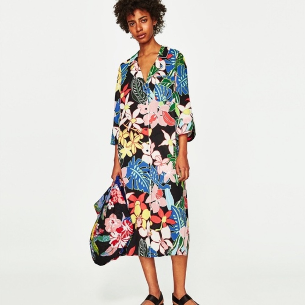 ZARA TROPICAL PRINT OVERSHIRT KIMONO Size S - Picture 2 of 10